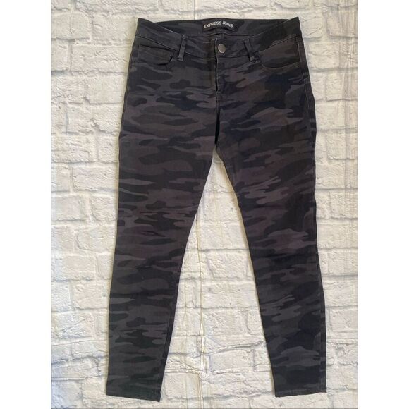 Express Denim - Express women 4 cotton blend low rise ankle legging stella camo black and grey